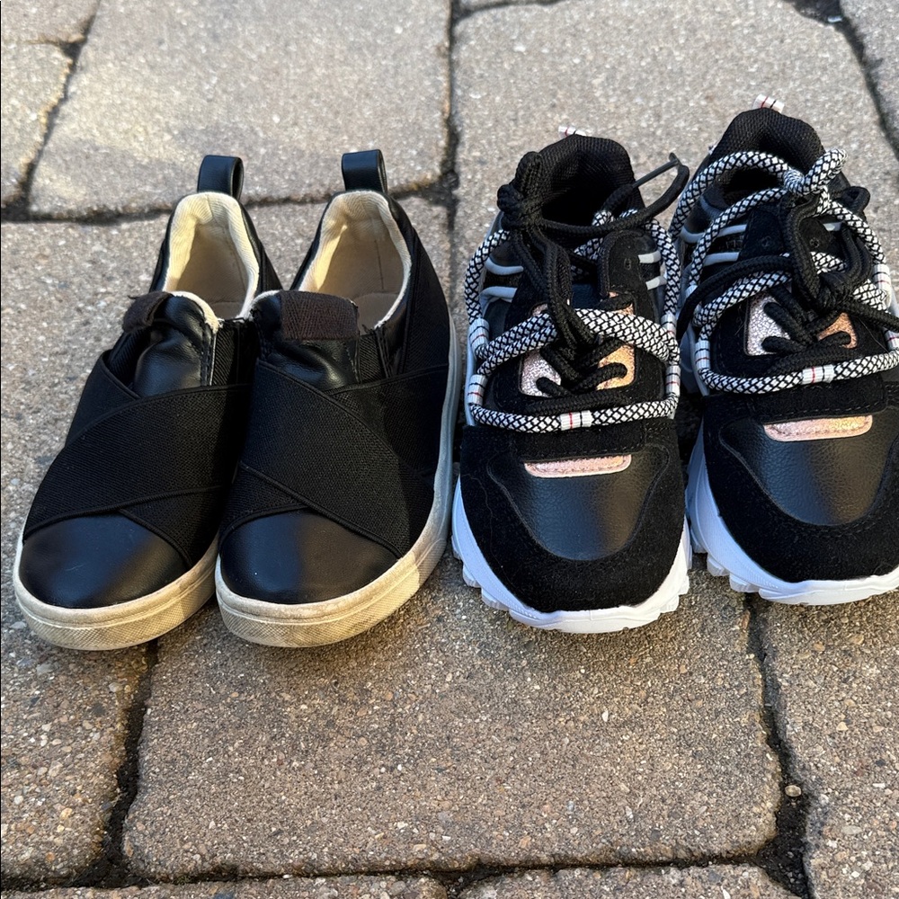 Zara Black Slip On and Black Leopard, and Rose Gold Platform Sneakers Bundle